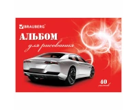 Альбом для рисования, А4, 40 листов, скоба, обложка картон, BRAUBERG, 200х283 мм, 