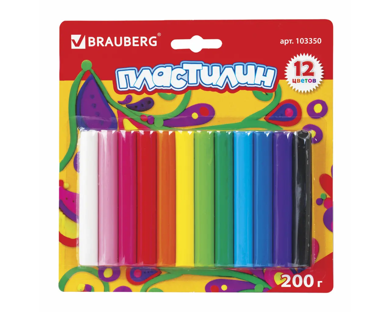 Пластилин классический BRAUBERG 12 цветов, 200 г, ВЫСШЕЕ КАЧЕСТВО, блистер, 103350.0