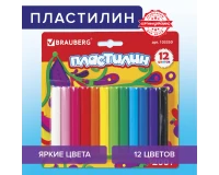 Пластилин классический BRAUBERG 12 цветов, 200 г, ВЫСШЕЕ КАЧЕСТВО, блистер, 103350.3