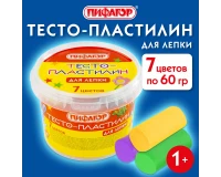 Пластилин на растительной основе (тесто для лепки) ПИФАГОР, 7 цветов, 420 г, пластиковое ведро, 104545.0