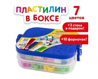 Пластилин в боксе ЮНЛАНДИЯ, 7 цветов, 380 г, 3 стека, 10 формочек, 105864.1