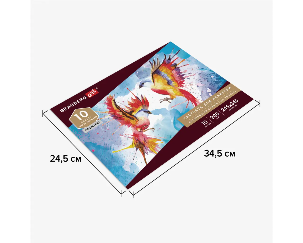 Альбом для акварели, бумага ИТАЛИЯ 200 г/м2 25% хлопок 245х345 мм, 10 л., BRAUBERG ART PREMIERE, 105911.2