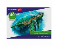 Альбом для акварели, бумага 160 г/м, 207х297мм, 40л, склейка, BRAUBERG ART CLASSIC, 105927.0