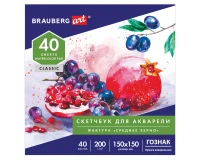 Альбом для акварели, бумага ГОЗНАК СПб 200 г/м2, 150x150 мм, 40 л., склейка, BRAUBERG ART, 106144.0