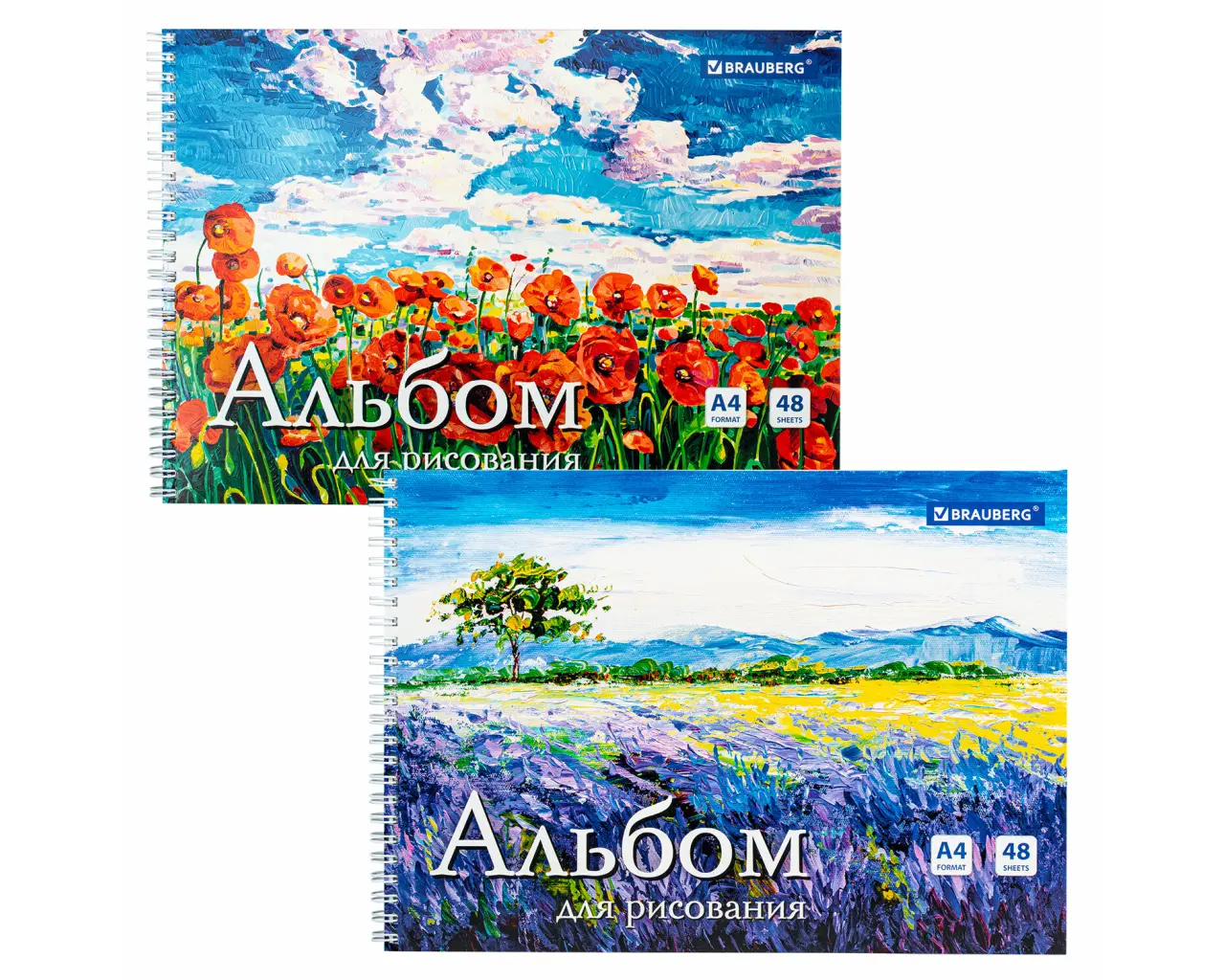 Альбом для рисования, А4, 48 л., гребень, обложка картон, BRAUBERG, 205х290 мм, 
