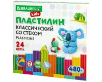 Пластилин классический BRAUBERG KIDS, 24 цвета, 480 грамм, стек, ВЫСШЕЕ КАЧЕСТВО, 106437.0