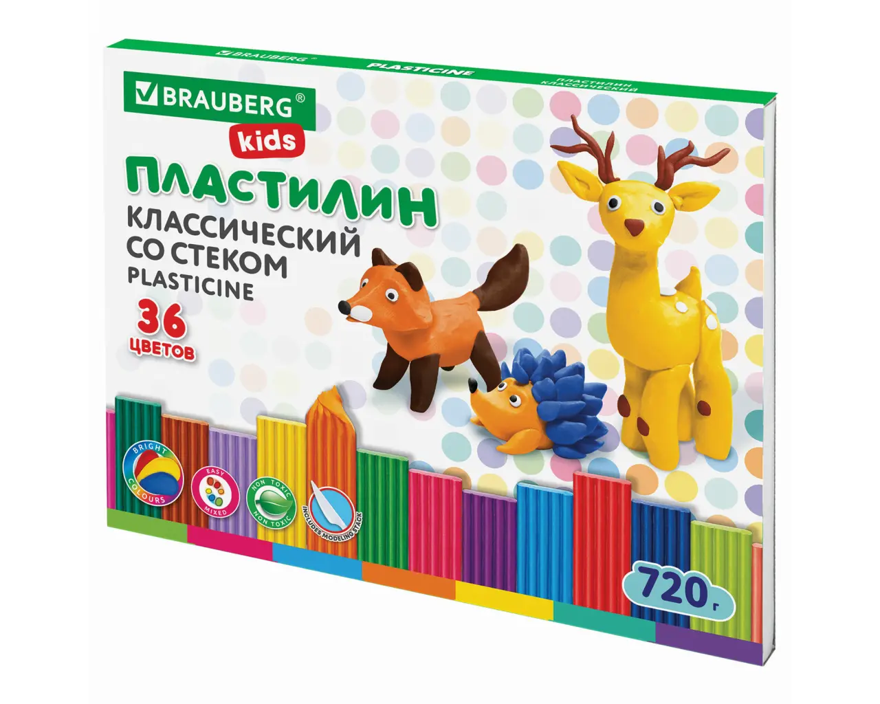 Пластилин классический BRAUBERG KIDS, 36 цветов, 720 г, стек, ВЫСШЕЕ КАЧЕСТВО, 106438.1