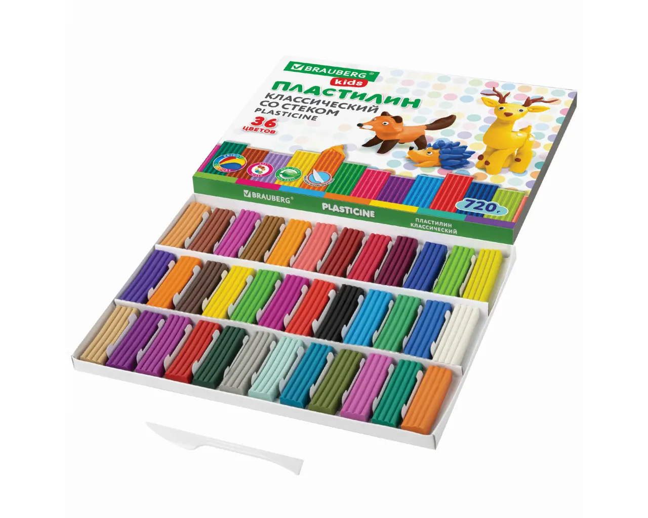 Пластилин классический BRAUBERG KIDS, 36 цветов, 720 г, стек, ВЫСШЕЕ КАЧЕСТВО, 106438.2