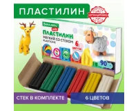 Пластилин мягкий восковой BRAUBERG KIDS, 6 цветов, 90 г, со стеком, 106493.6
