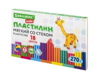 Пластилин мягкий восковой BRAUBERG KIDS, 18 цветов, 270 г, со стеком, 106497.0