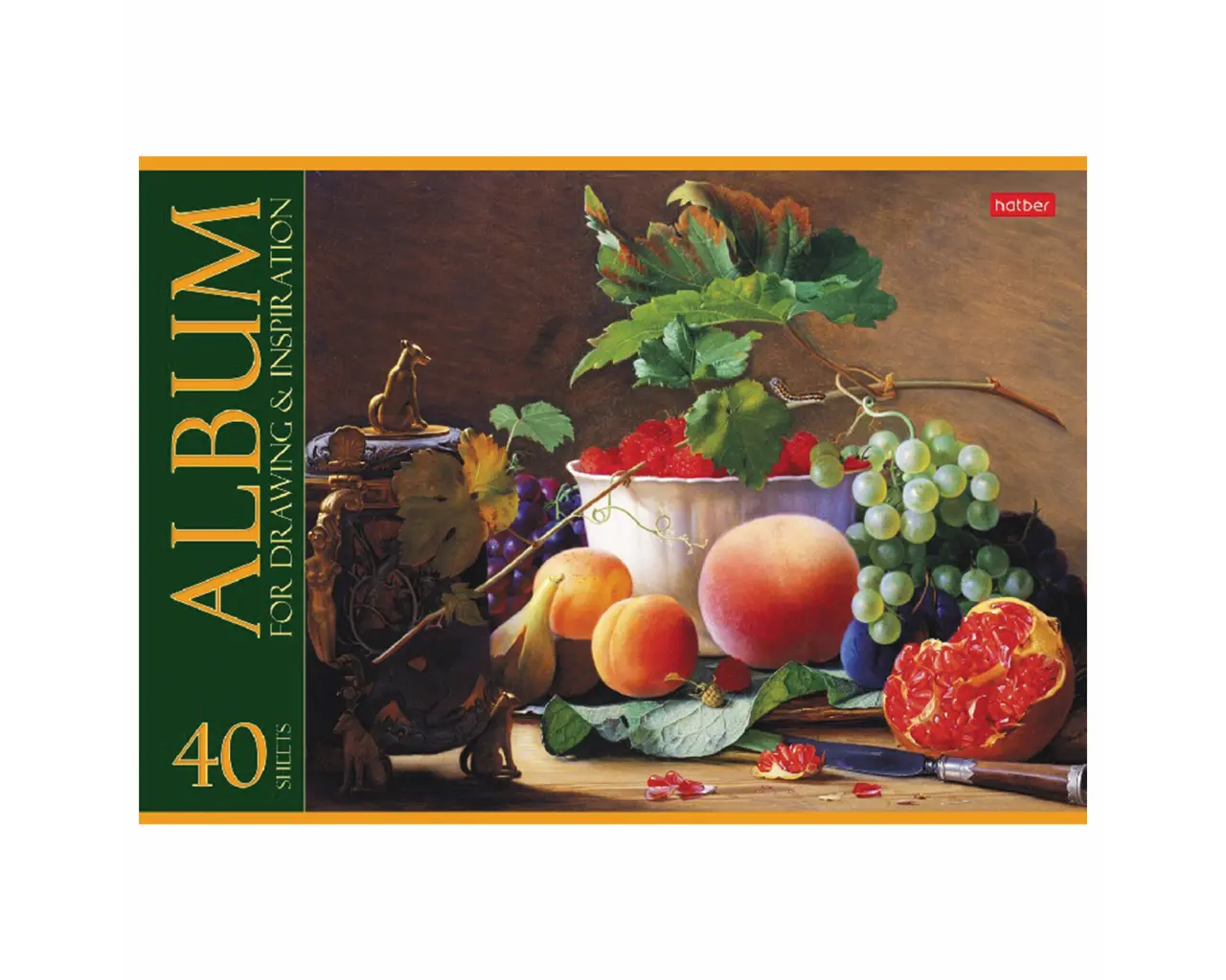 Альбом для рисования, А4, 40 л., скоба, обложка картон, HATBER, 205х290 мм, 