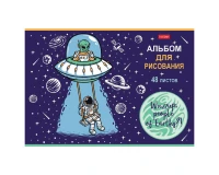 Альбом для рисования, А4, 48 л., скоба, обложка картон, выборочный лак, HATBER, 205х290 мм, 