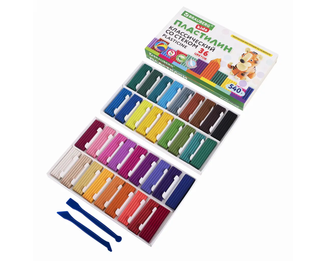 Пластилин классический BRAUBERG KIDS, 36 цветов, 540 грамм, стек, ВЫСШЕЕ КАЧЕСТВО, 106678.2