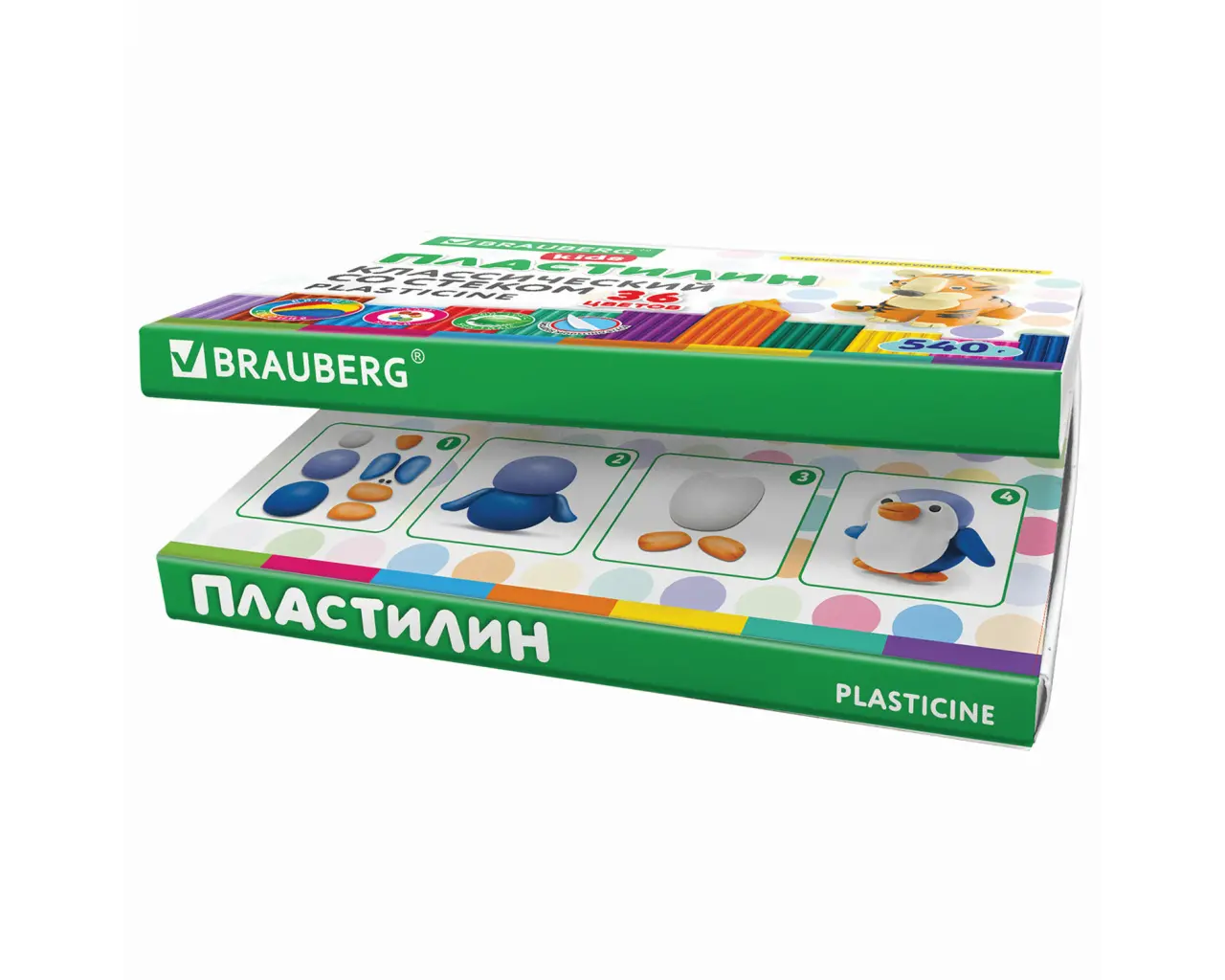 Пластилин классический BRAUBERG KIDS, 36 цветов, 540 грамм, стек, ВЫСШЕЕ КАЧЕСТВО, 106678.4