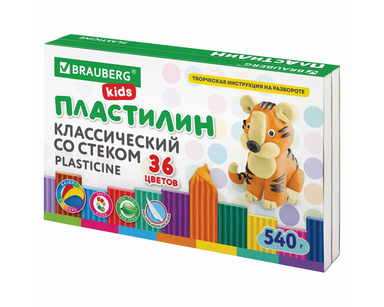 Пластилин классический BRAUBERG KIDS, 36 цветов, 540 грамм, стек, ВЫСШЕЕ КАЧЕСТВО, 106678.1