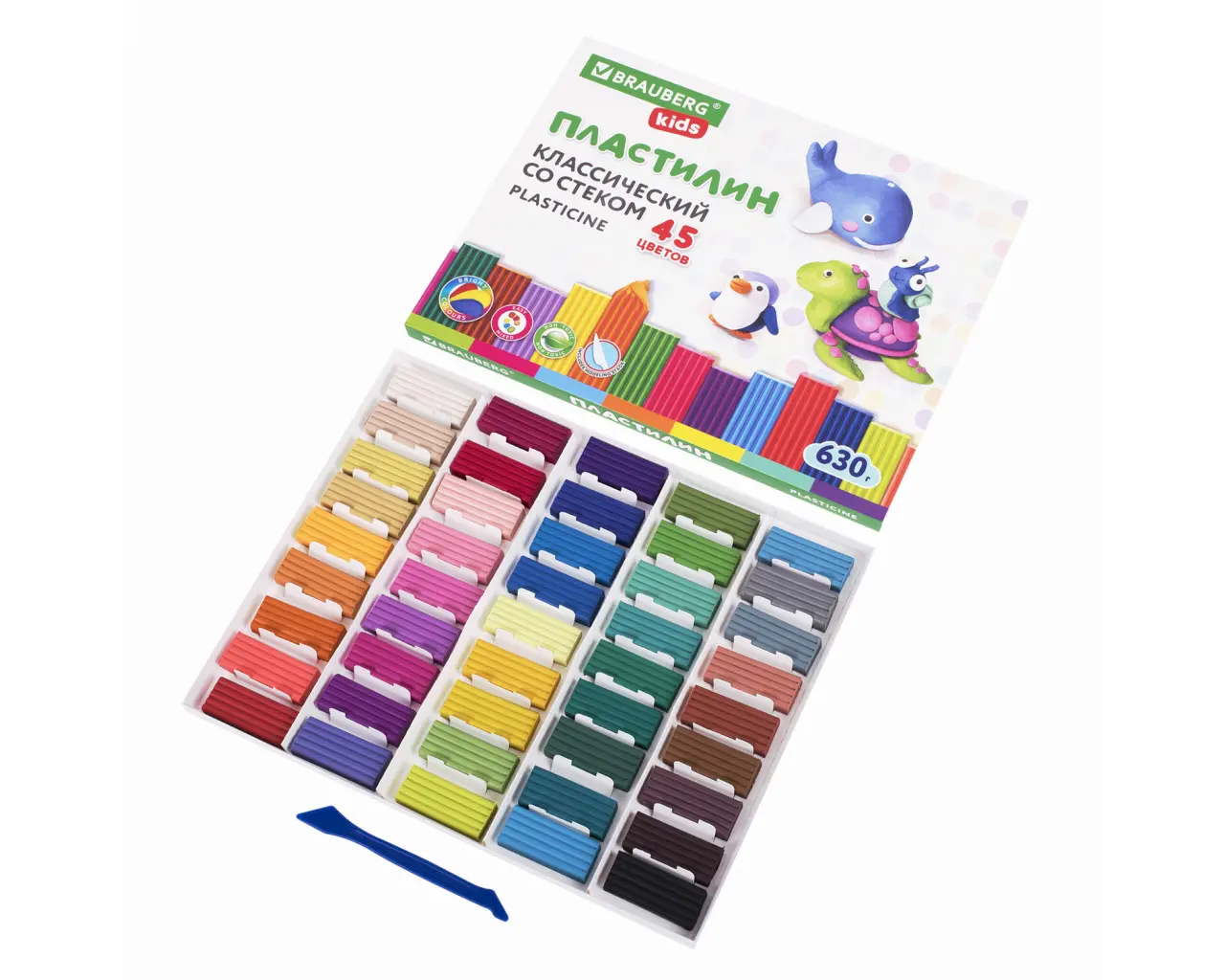 Пластилин классический BRAUBERG KIDS, 45 цветов, 630 г, стек, ВЫСШЕЕ КАЧЕСТВО, 106680.2