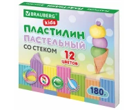 Пластилин классический пастельные цвета BRAUBERG KIDS, 12 цветов, 180 грамм, стек, 106681.1