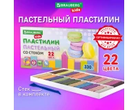 Пластилин классический пастельные цвета BRAUBERG KIDS, 22 цвета, 330 грамм, стек, 106682.0