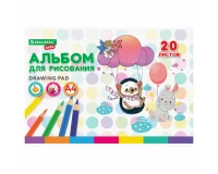 Альбом для рисования А4 20 л., скоба, обложка картон, BRAUBERG KIDS, 203х288 мм, 