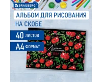 Альбом для рисования, А4, 40 листов, скоба, глянцевый лак, BRAUBERG, 200х285 мм, 