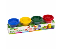 Пластилин-тесто для лепки BRAUBERG KIDS, 4 цвета, 200 г, яркие классические цвета, крышки-штампики, 106714.1