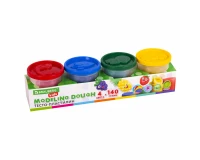 Пластилин-тесто для лепки BRAUBERG KIDS, 4 цвета, 560 г, яркие классические цвета, крышки-штампики, 106715.1