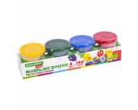 Пластилин-тесто для лепки BRAUBERG KIDS, 4 цвета, 560 г, яркие классические цвета, крышки-штампики, 106715.6