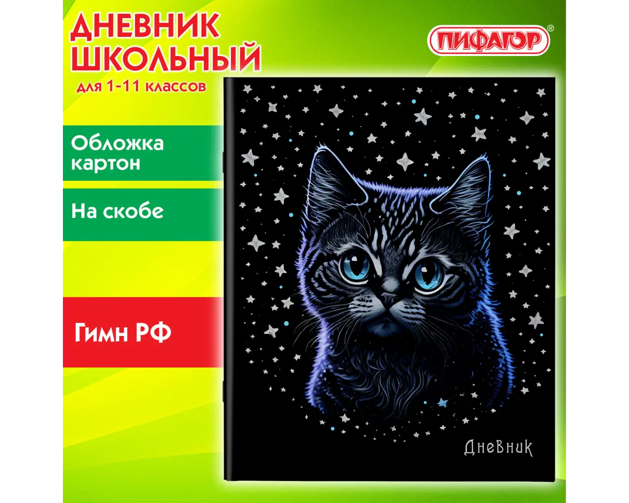 Дневник 1-11 класс 40 л., на скобе, ПИФАГОР, обложка картон, 