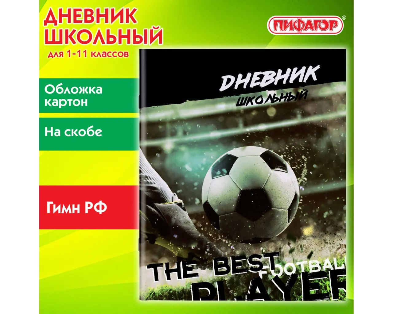 Дневник 1-11 класс 40 л., на скобе, ПИФАГОР, обложка картон, 