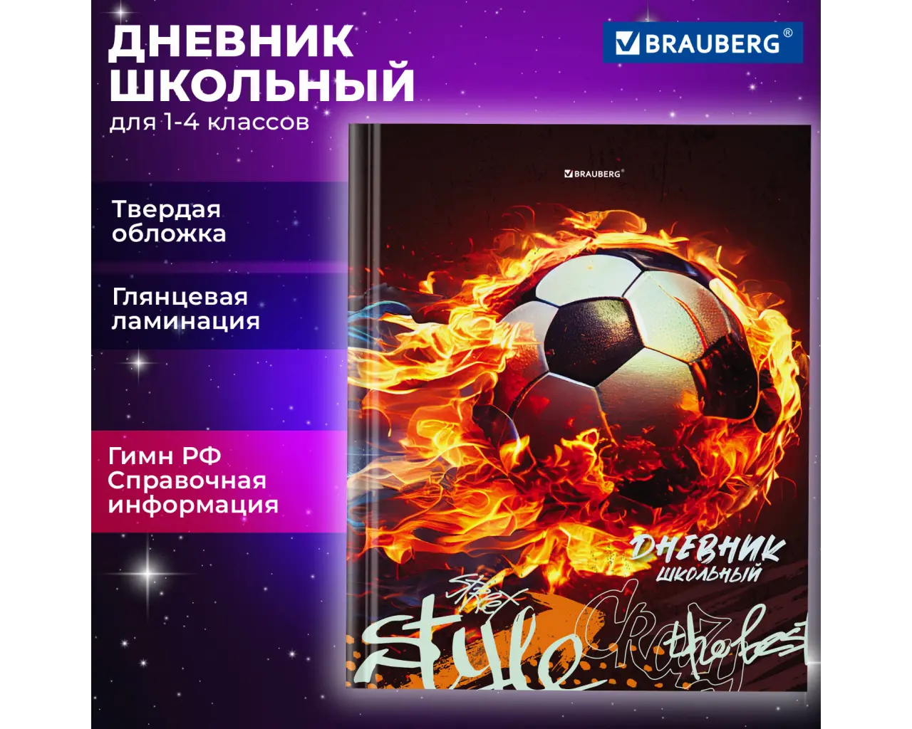 Дневник 1-4 класс 48 л., твердый, BRAUBERG, глянцевая ламинация, с подсказом, 