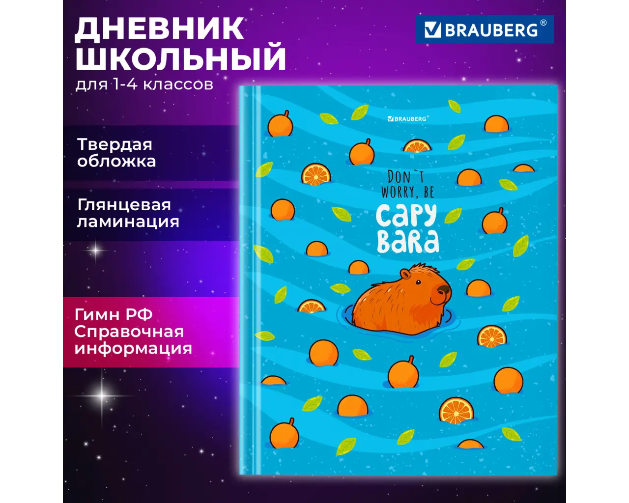 Дневник 1-4 класс 48 л., твердый, BRAUBERG, глянцевая ламинация, с подсказом, 
