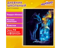 Дневник 1-4 класс 48 л., твердый, ЮНЛАНДИЯ, блестки, с подсказом, 