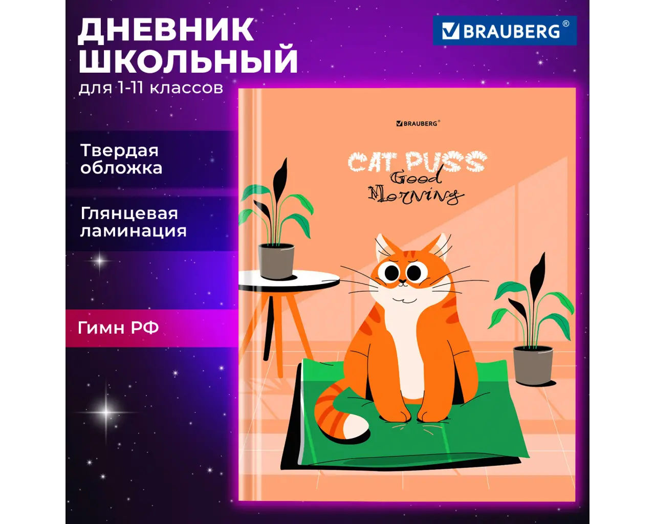 Дневник 1-11 класс 40 л., твердый, BRAUBERG, глянцевая ламинация, 