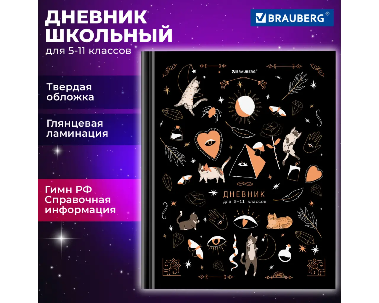 Дневник 5-11 класс 48 л., твердый, BRAUBERG, глянцевая ламинация, с подсказом, 