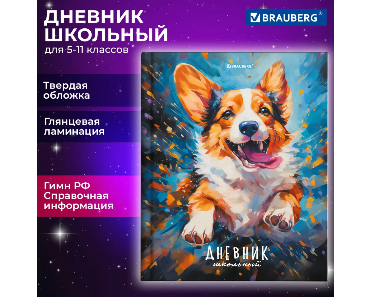 Дневник 5-11 класс 48 л., твердый, BRAUBERG, глянцевая ламинация, с подсказом, 
