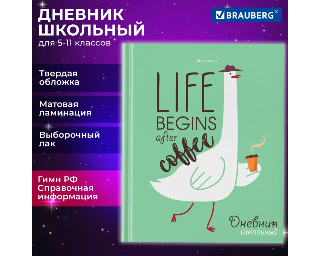 Дневник 5-11 класс 48 л., твердый, BRAUBERG, выборочный лак, с подсказом, 