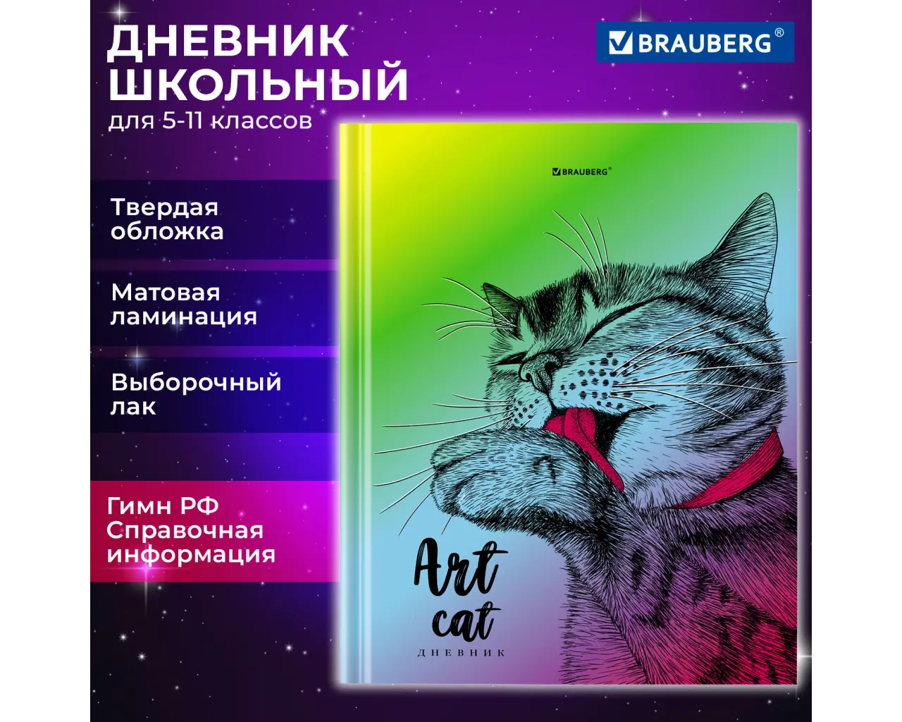 Дневник 5-11 класс 48 л., твердый, BRAUBERG, выборочный лак, с подсказом, 