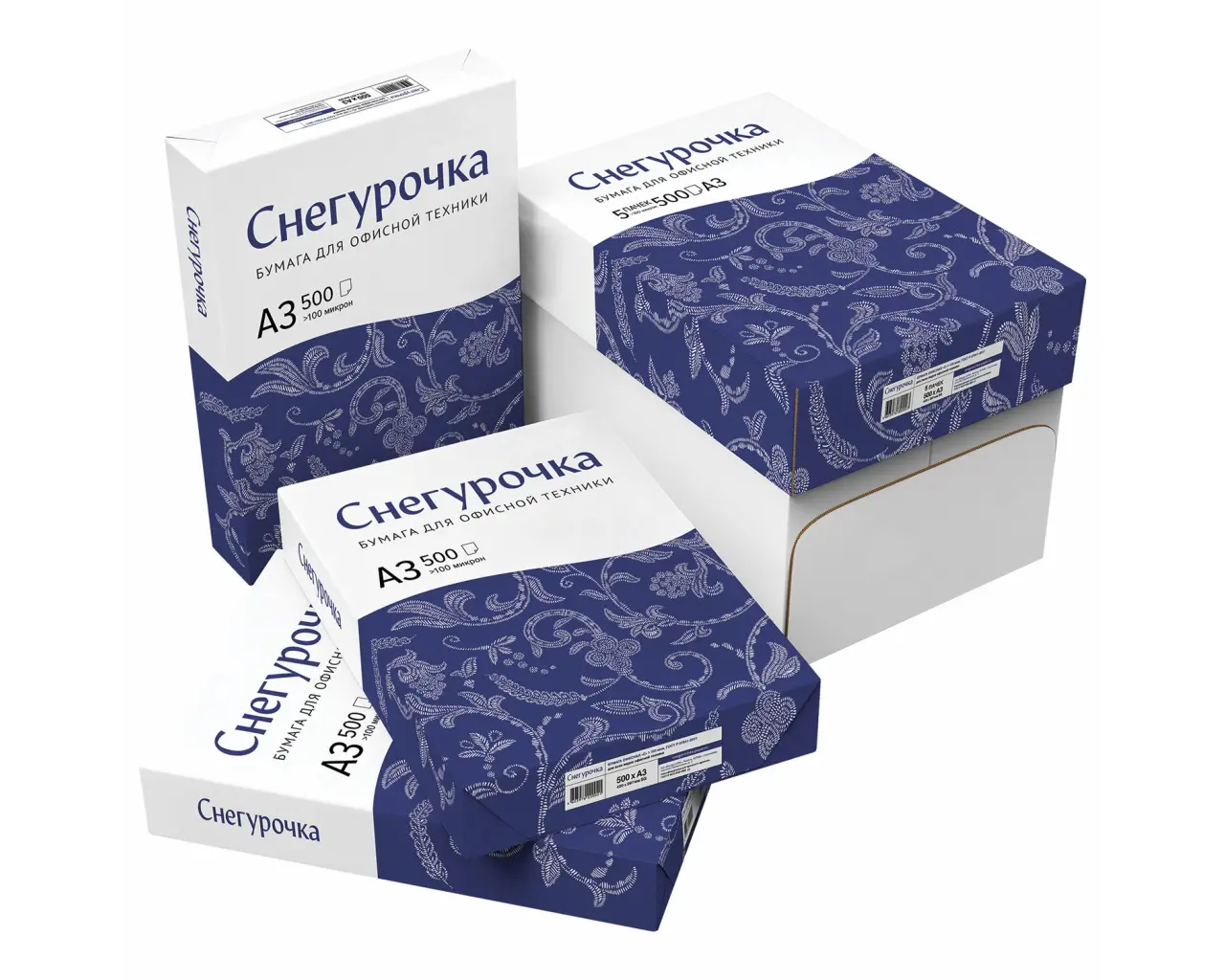 Бумага офисная БОЛЬШОГО ФОРМАТА (297х420), А3, 80 г/м2, 500 л., марка С, СНЕГУРОЧКА, 146% (CIE).3
