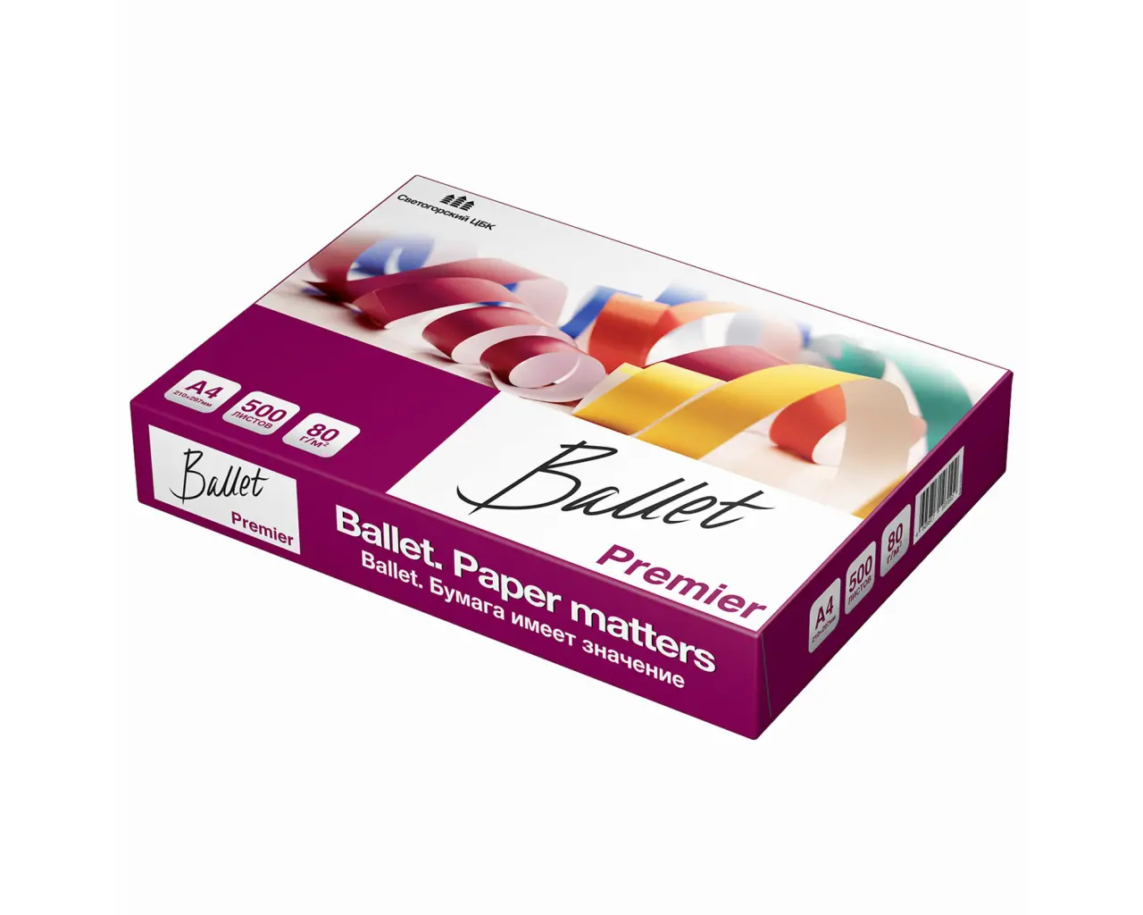 Бумага офисная А4, 80 г/м2, 500 л., марка А, BALLET PREMIER, Россия, 160% (CIE).4