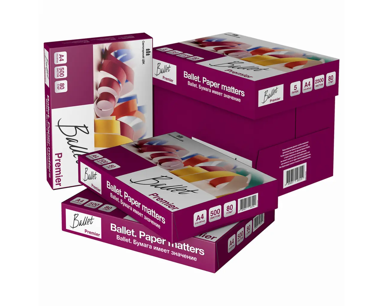 Бумага офисная А4, 80 г/м2, 500 л., марка А, BALLET PREMIER, Россия, 160% (CIE).5