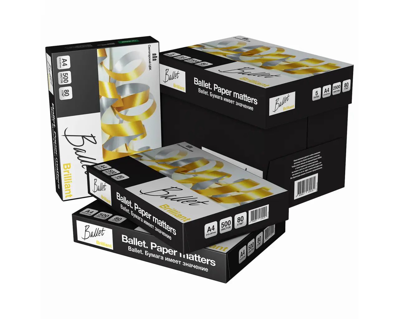 Бумага офисная А4, 80 г/м2, 500 л., марка А, BALLET BRILLIANT, Россия, 168% (CIE).7