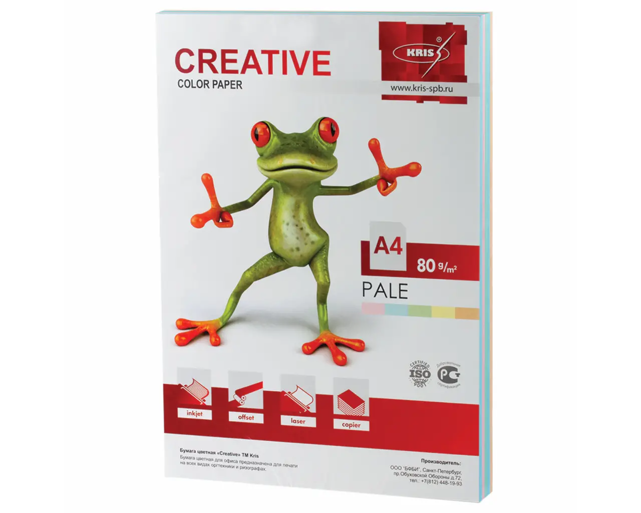 Бумага цветная CREATIVE color (Креатив) А4, 80 г/м2, 250 л., (5 цветов х 50 листов), микс пастель, БПpr-250r.0