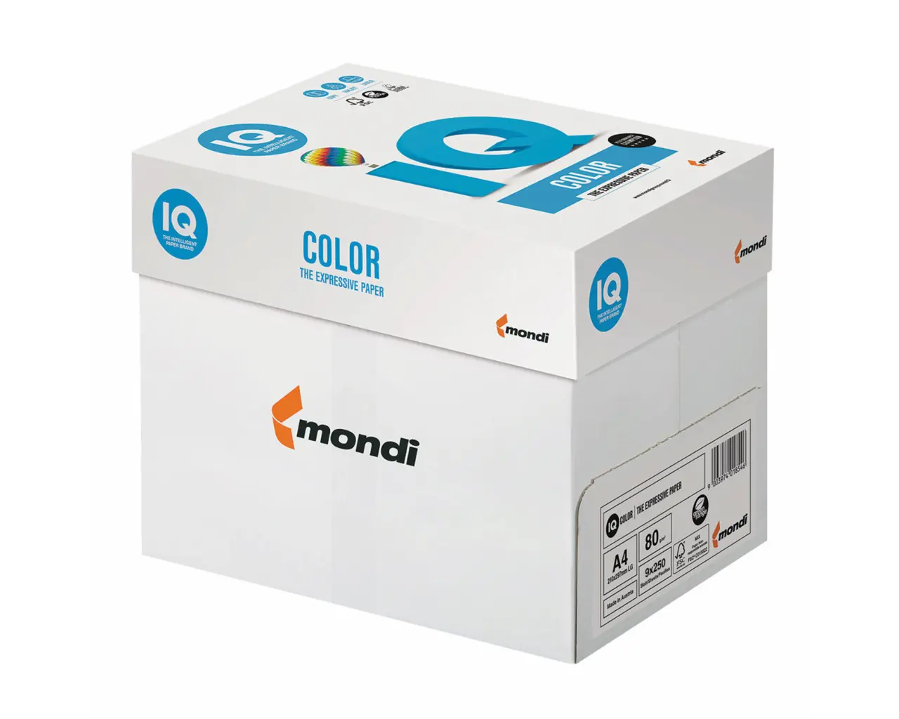 Бумага цветная IQ color, А4, 80 г/м2, 250 л., (5 цветов x 50 листов), микс интенсив, RB02.1