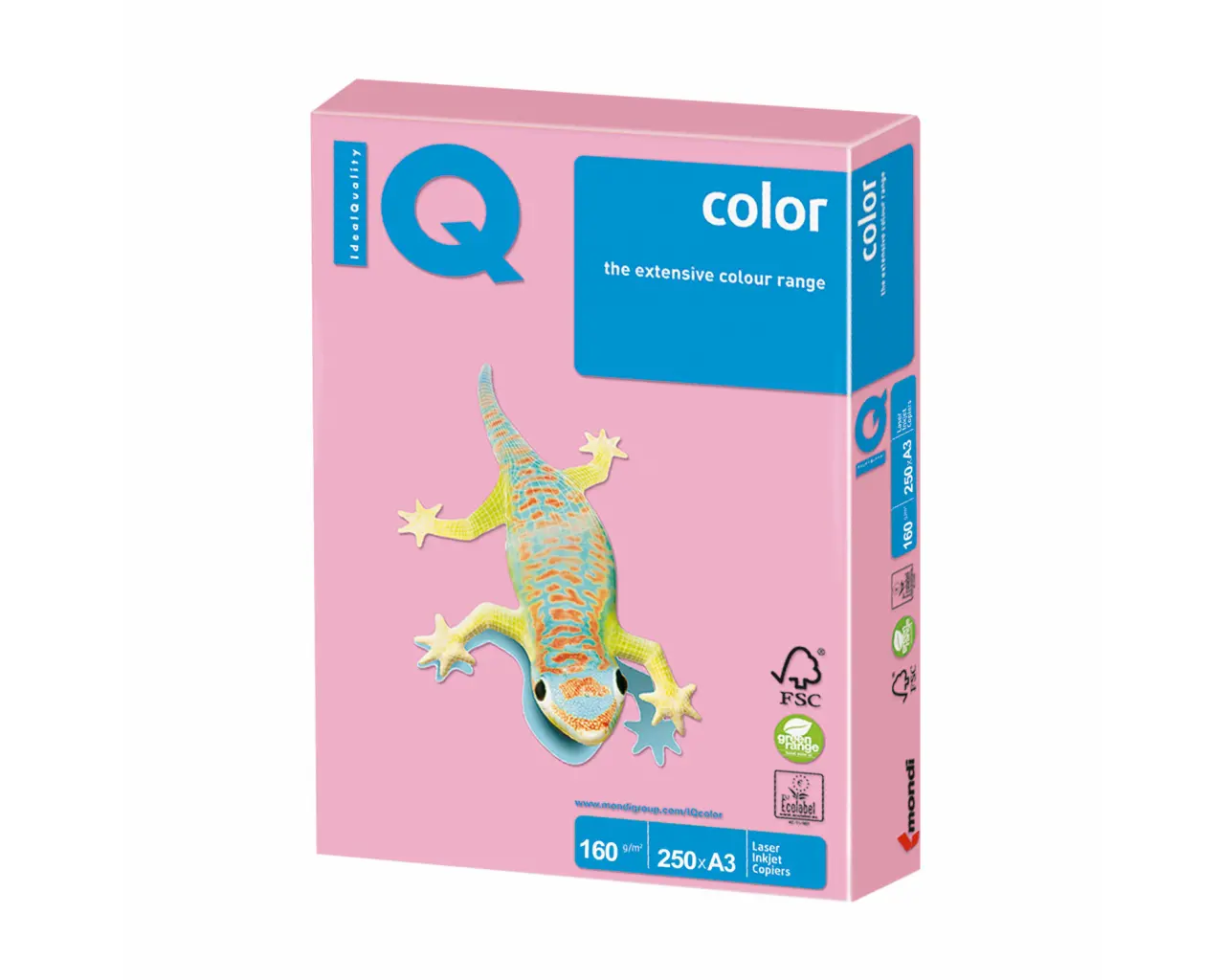 Бумага цветная IQ color БОЛЬШОЙ ФОРМАТ (297х420 мм), А3, 160 г/м2, 250 л., пастель, розовая, PI25.0