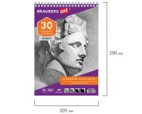 Скетчбук, белая бумага 160 г/м2, 205х290 мм, 30 л., гребень, жёсткая подложка, BRAUBERG ART DEBUT, 110985.2