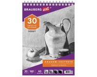 Скетчбук, белая бумага 160 г/м2, 145х205 мм, 30 л., гребень, жёсткая подложка, BRAUBERG ART DEBUT, 110989.1